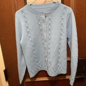 Vintage Crocheted Light Blue Women's Sweater